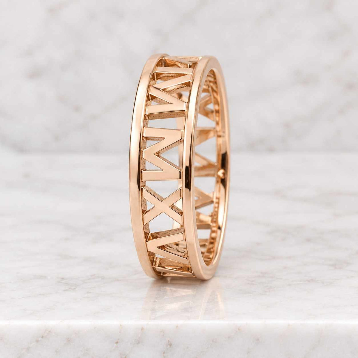 custom yellow gold roman numeral ring by sevgi jewelry - 14k, 18k yellow gold. personalized jewelry. custom name, date, symbol, number
