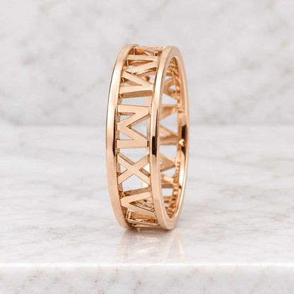 Custom Yellow Gold Roman Numeral Ring by Sevgi Jewelry - 14k, 18k Yellow Gold. Personalized Jewelry. Custom Name, Date, Symbol, Number
