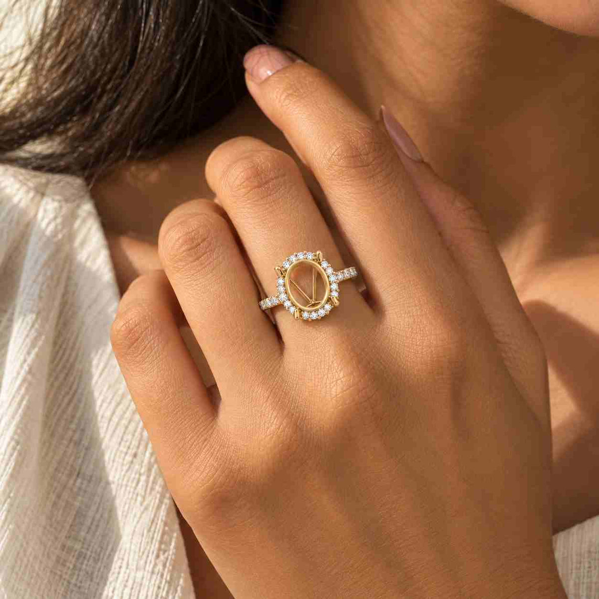 customizable shape size semi mount ring lab grown diamond engagement ring hidden halo ring setting without the centre stone prong diy ring