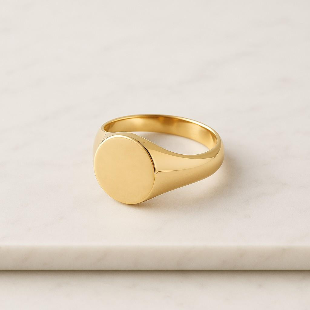 Customized Engraved Crown Signet Ring 14K Solid Gold Diamond Signet Ring Custom Initial Ring