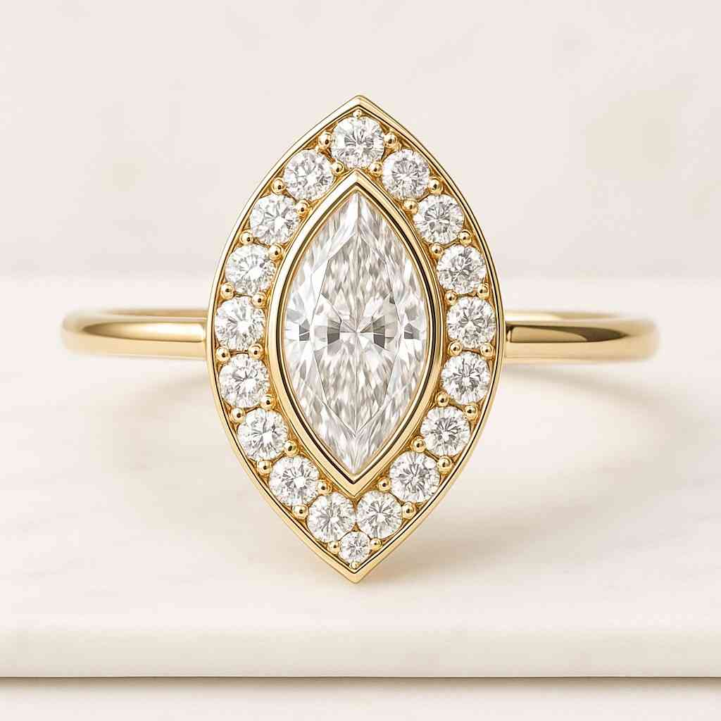 Customized Handmade Ring Wedding Band Marquise Cut Moissanite Engagement Ring with Bezel Set Band Full Eternity Band Wedding Ring Set