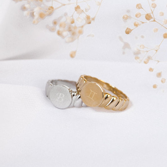 Customized Round Signet Ring in 14k Solid Gold