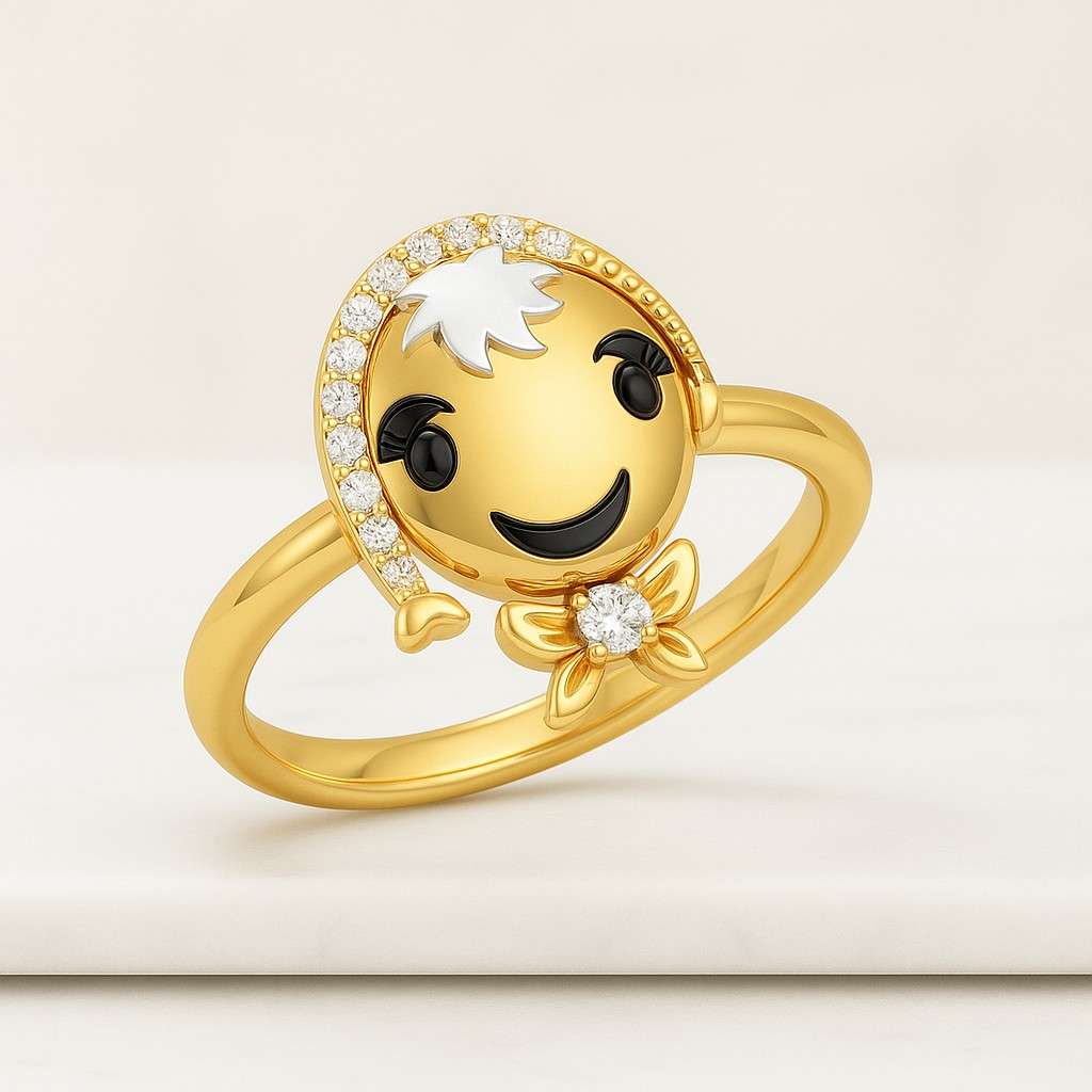 Cute BAMBI Ring Round Moissanite Diamond Two Tone Gold Ring Cartoon Inspired Ring Bambi With Floral Ring Baptism Gift Ring Wedding Ring
