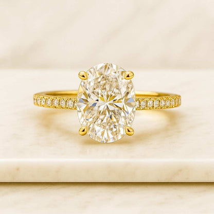 D-VVS1 Oval Trilogy Ring, Oval Wedding Ring for Women, Past-Present-Future Ring.