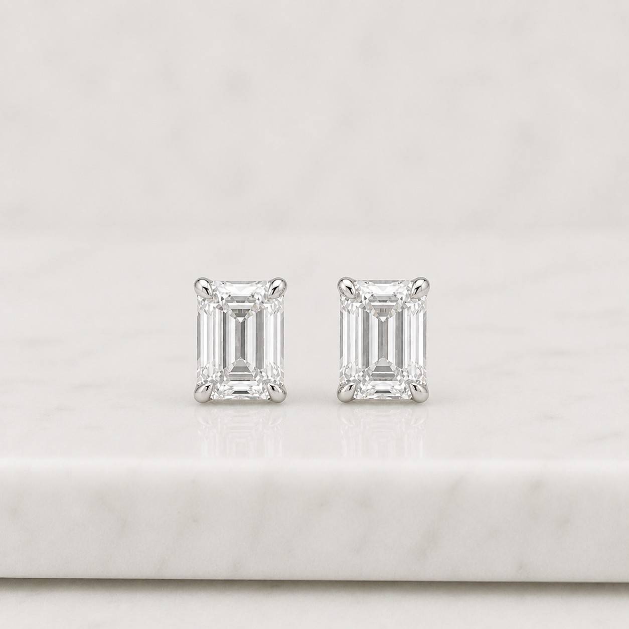 Emerald Cut Lab Grown Diamond Solitaire Earrings / 14K White Gold Stud Earrings Available on Various Sizes / Minimalist Earrings For Her
