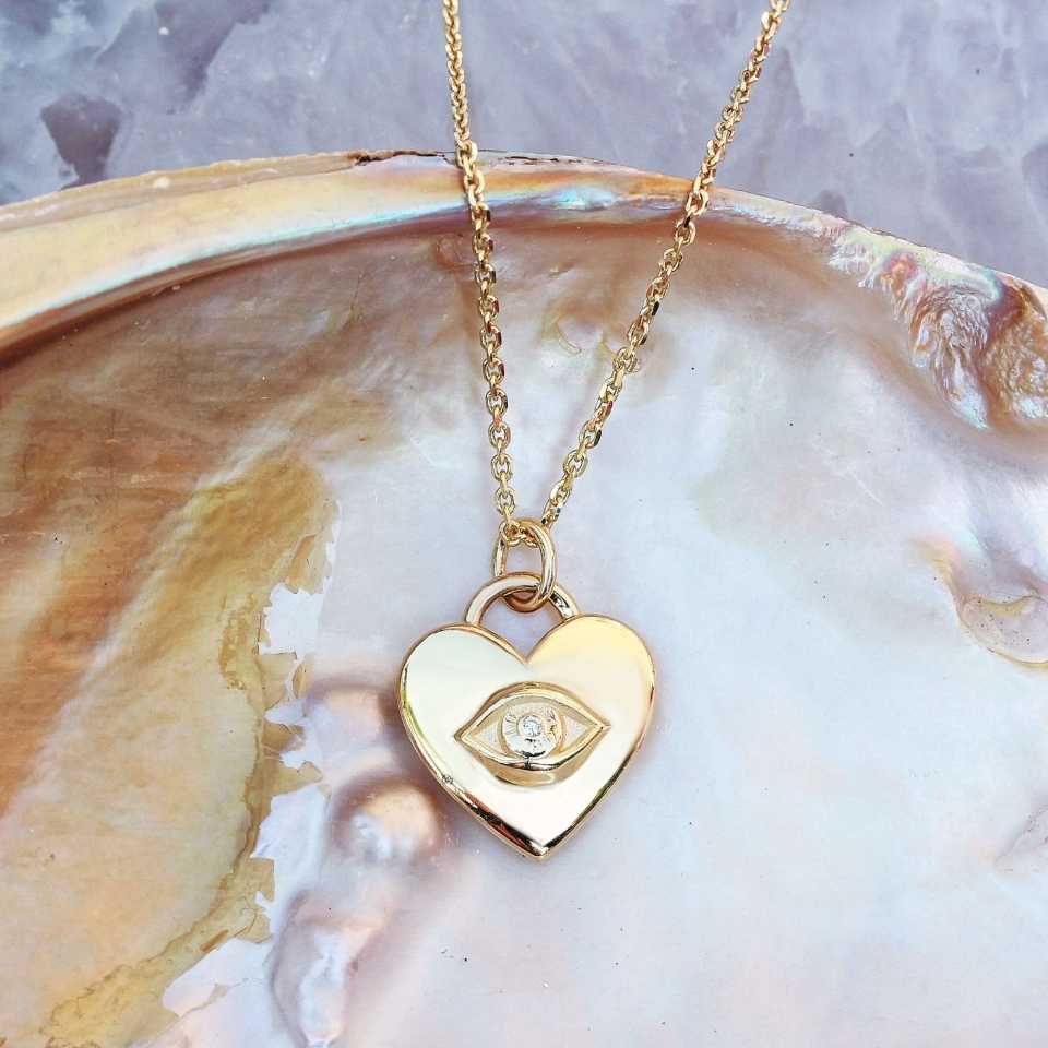 Dainty Heart EvilEye Charm Necklace