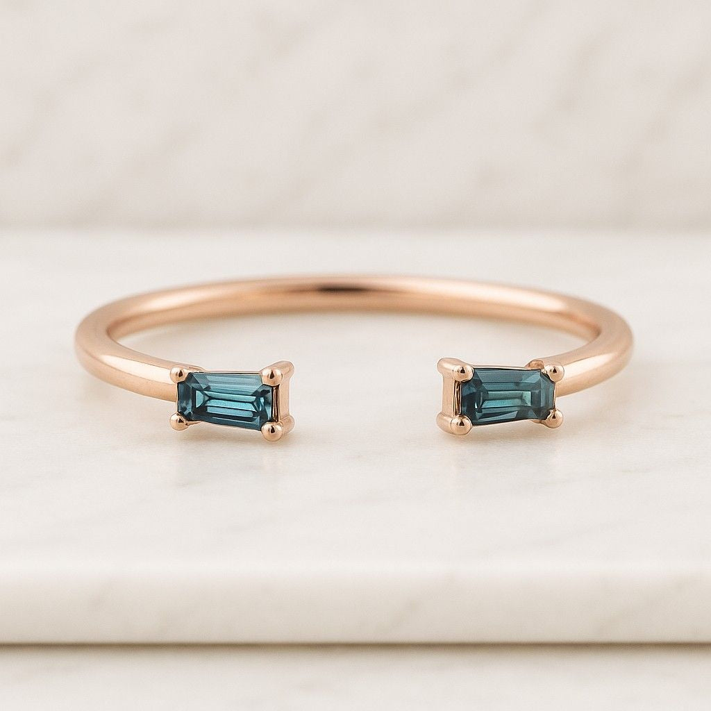 14K Solid Gold Ring Gap Wedding Band Minimalist Stacking Ring Moissanite Wedding Band Open Wedding Band Cuff Wedding Band