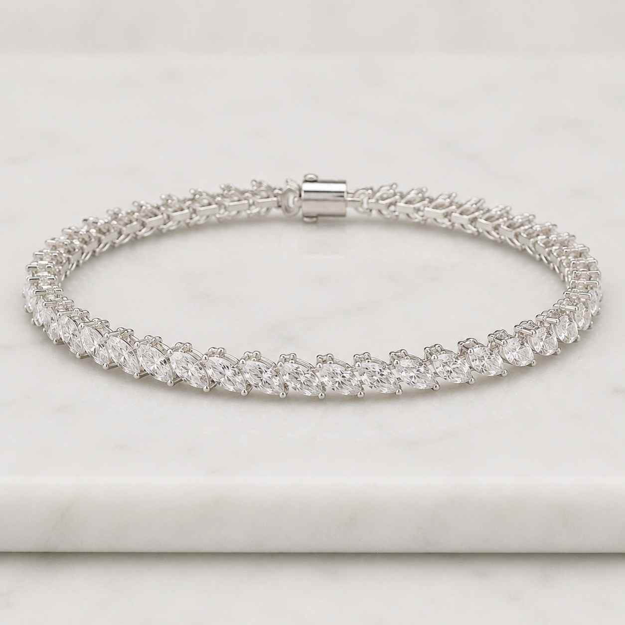 Gold Finish Sterling Silver Multi-Shape Swarovski Crystal Tennis Bracelet
