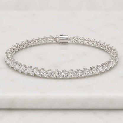 Gold Finish Sterling Silver Multi-Shape Swarovski Crystal Tennis Bracelet
