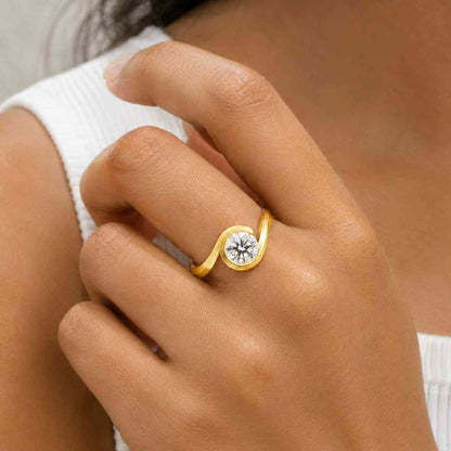 Dainty 1.00 CT Round Lab Grown Diamond Engagement Ring, Six Prong Set Solitaire Wedding Ring, 10K Solid Gold Bypass Setting Anniversary Ring