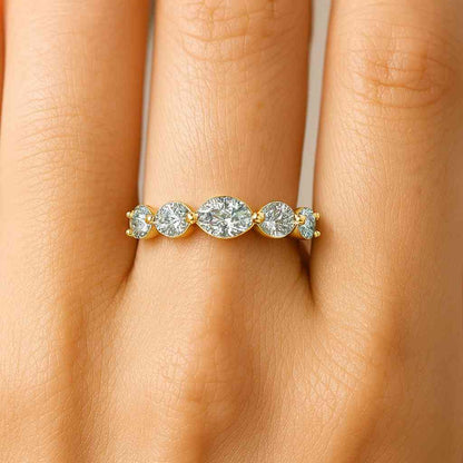 Dainty 1.5MM Lab Grown Diamond Wedding Band Marquise & Round Eternity Ring