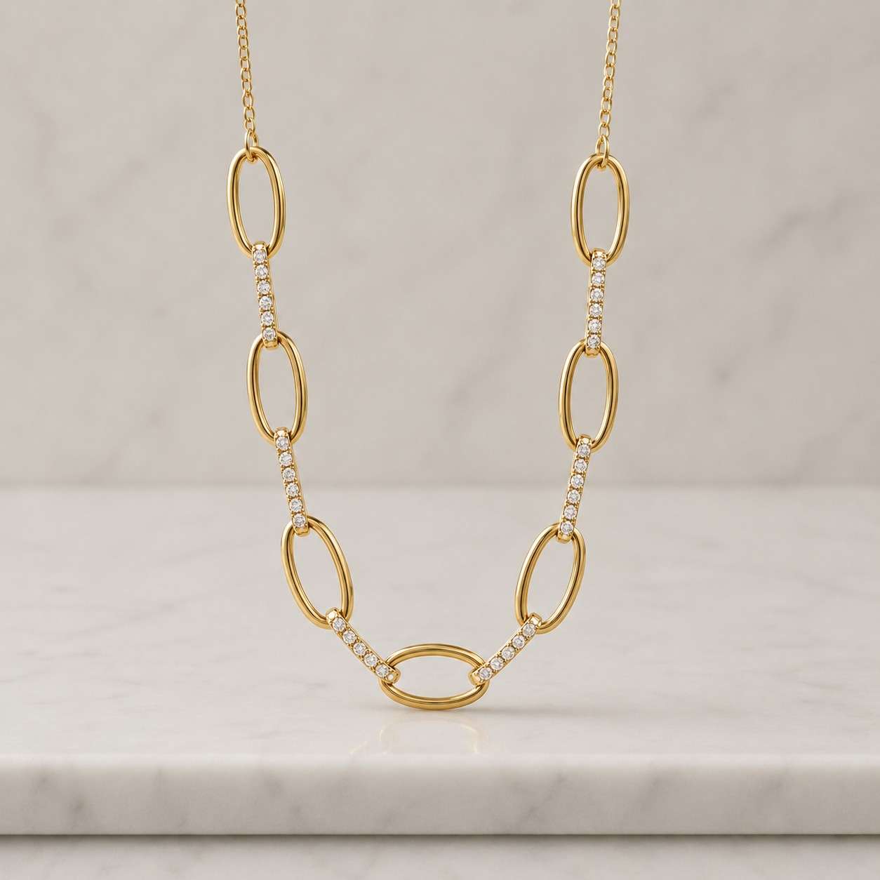 dainty 18k gold round cz paperclip chain necklace minimal layering diamond waterproof jewelry