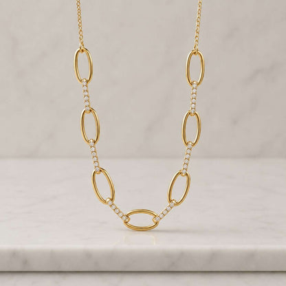 Dainty 18K Gold Round CZ Paperclip Chain Necklace Minimal Layering Diamond Waterproof Jewelry