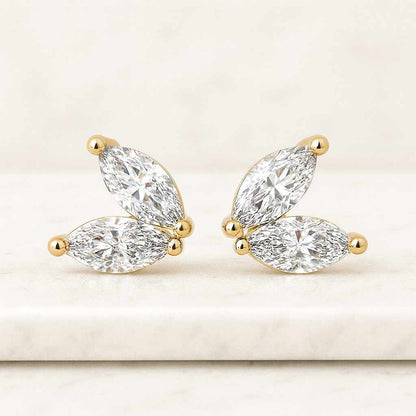 Dainty 2 Marquise Cz Flower Shaped Stud Earrings - Available in 5 different colors