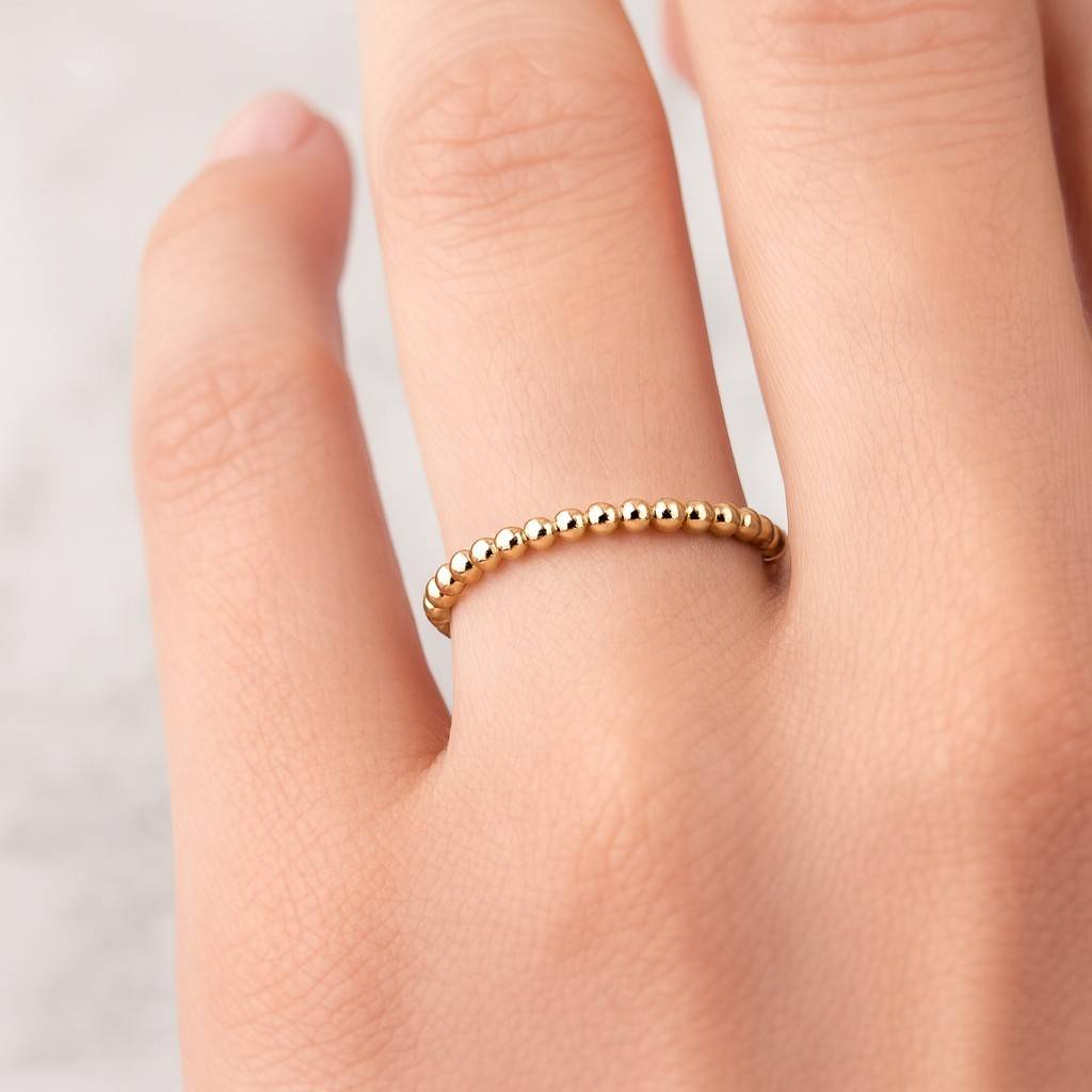 Dainty Bubble Lab Grown Diamond Ring Solid Gold Bezel Set Half Eternity Band Dot Diamond Stacking Ring