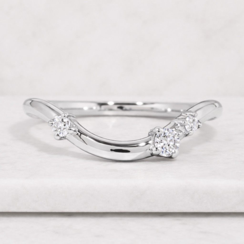 Dainty Curved Simulated Diamond Wedding Ring