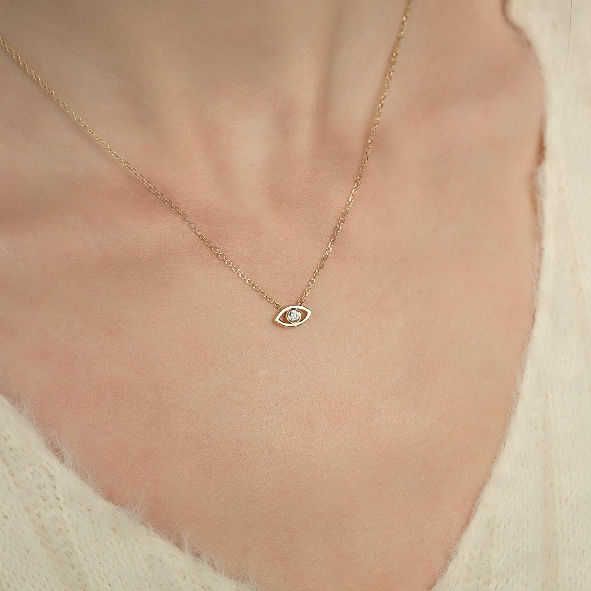 Dainty Diamond Evil Eye Charm Necklace Gift