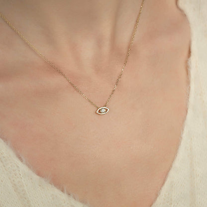 Dainty Diamond Evil Eye Charm Necklace Gift