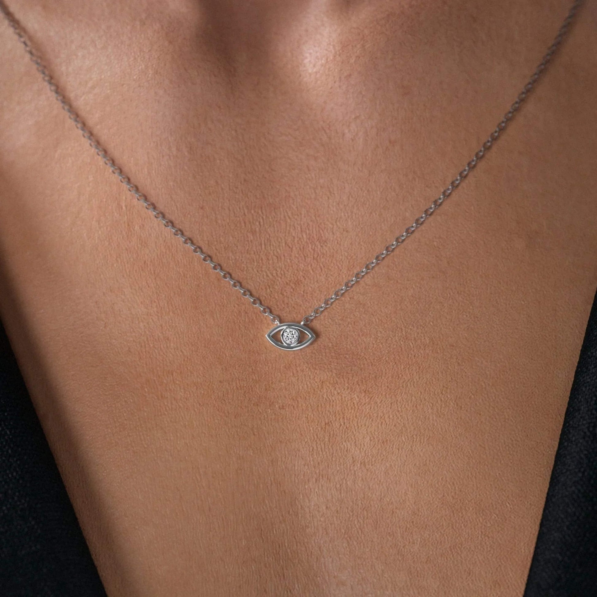 Dainty Diamond Evil Eye Good Luck Charm Necklace For Gf