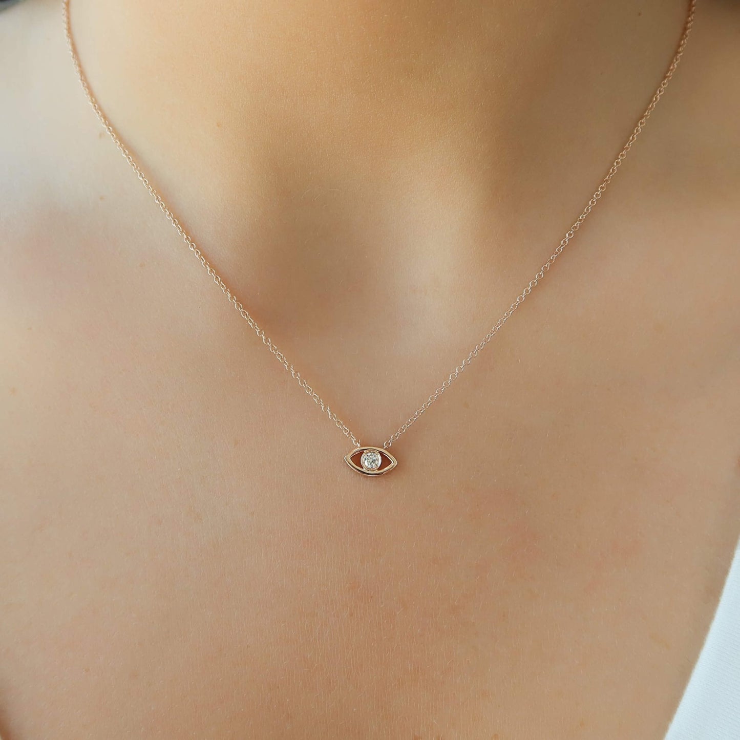 Dainty Diamond Evil Eye Good Luck Charm Pendant