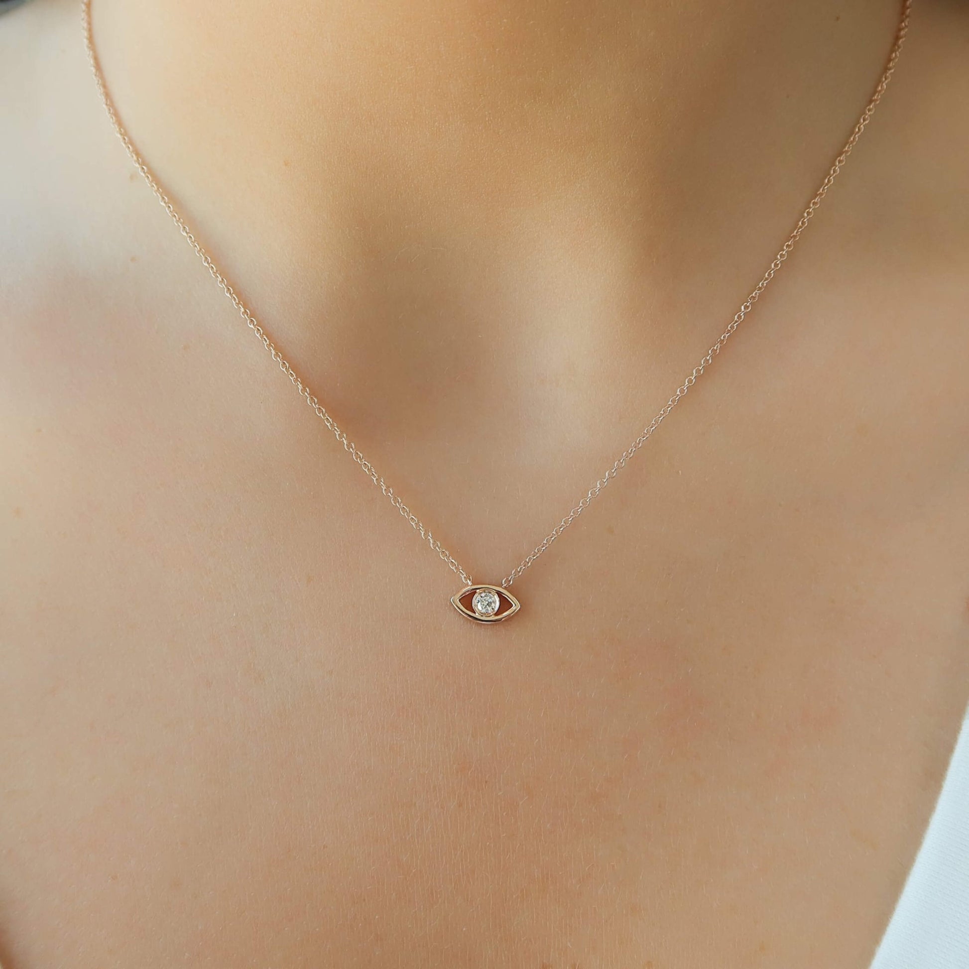 Dainty Diamond Evil Eye Good Luck Charm Pendant