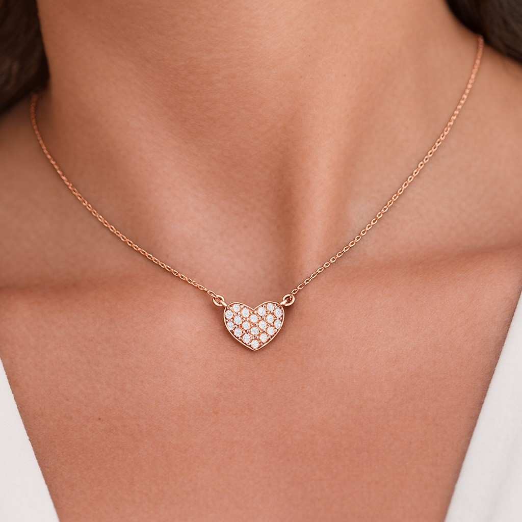 Dainty Diamond Necklace 14K Gold Paved Circle Pendant Necklace