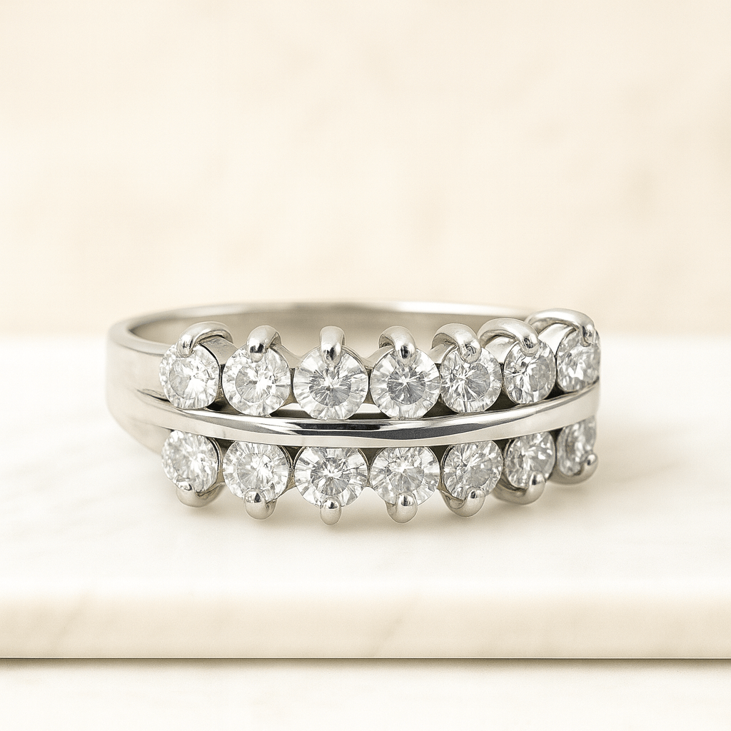 Dainty Diamond Ring  9 Stone Micro Pave Ring  14k Solid Gold Diamond Wedding Band for Women