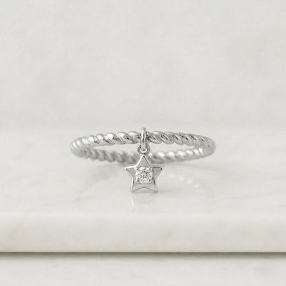 Dainty Diamond Star Drop Ring 925 Sterling Silver Twisted Band Ring Minimalist Jewelry Gift
