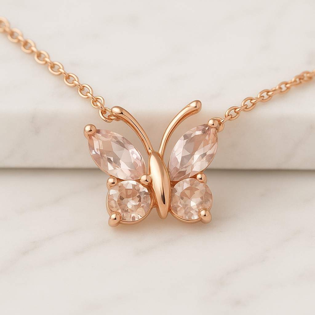 Dainty Gold Butterfly Pendant Necklace Gold Plated Brass Chain