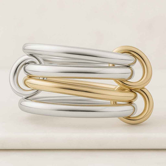 Dainty Gold Filled Double Band Ring with CZ Charm Minimalist Linked Ring