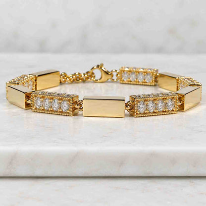 Dainty Gold ID Bar Bracelet Pave Broder Link Chain Minimalist Two Pear Prong Set Diamond Statement Meaningful Luxury Jewelry Gift For Her
