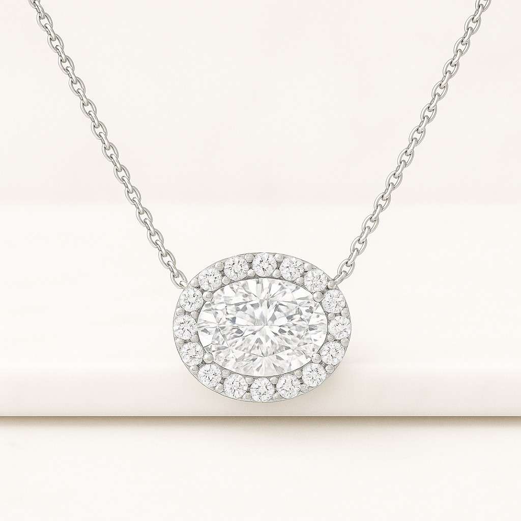 Dainty Gold Necklace Bridal Jewelry Layering Necklace Sterling Silver 925 Oval Pendant Necklace with CZ Diamond