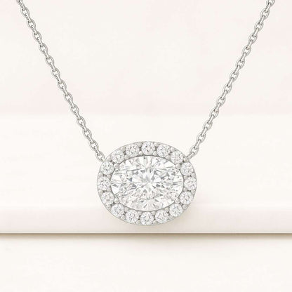 Dainty Gold Necklace Bridal Jewelry Layering Necklace Sterling Silver 925 Oval Pendant Necklace with CZ Diamond