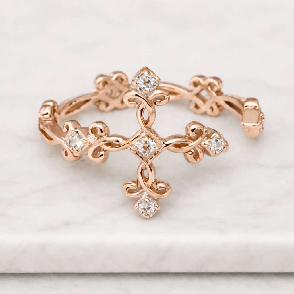 14k Gold Diamond Twisted Ring: Dainty Half Eternity Wedding Band
