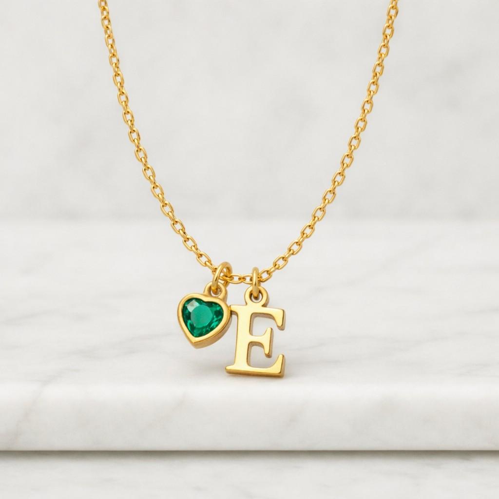 Dainty Initial Necklace with Heart Birthstone, Custom Letter Necklace, Birthstone Jewellery, 18th Birthday Gifts for Her, Mother's Day Gift
