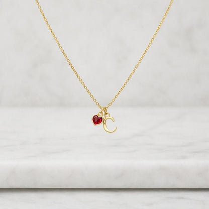 Dainty Initial Necklace with Heart Birthstone, Custom Letter Necklace, Birthstone Jewellery, 18th Birthday Gifts for Her, Mother's Day Gift
