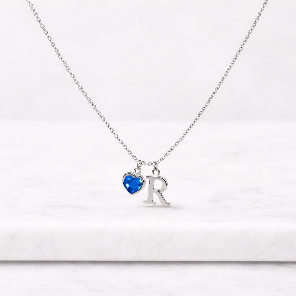 dainty initial necklace with heart birthstone, custom letter necklace, july birthday gift, 18th birthday gifts for her, graduation gift
