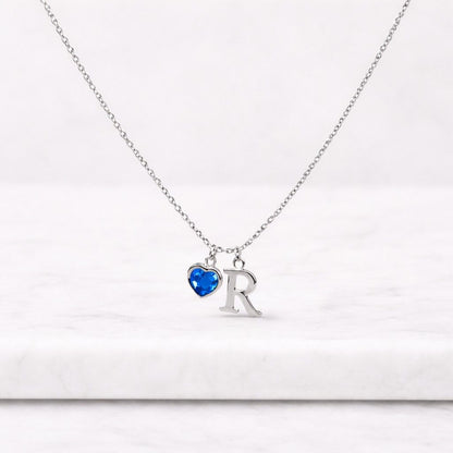 Dainty Initial Necklace with Heart Birthstone, Custom Letter Necklace, July Birthday Gift, 18th Birthday Gifts for Her, Graduation Gift
