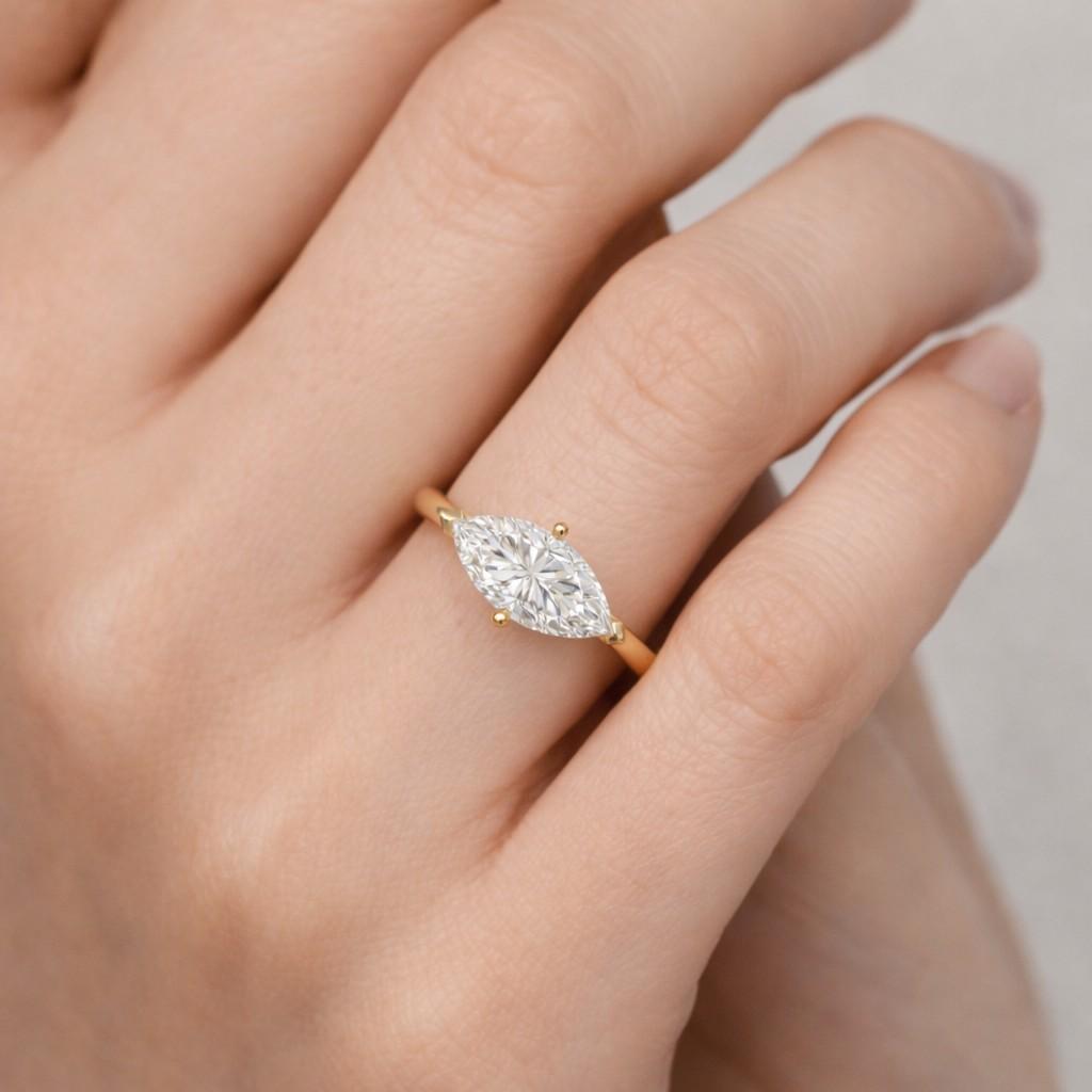 Dainty Marquise Engagement Ring | Simulated Diamond Solitaire Travel Ring | Gold or Silver Promise Ring
