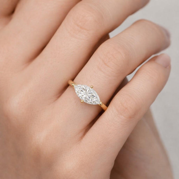 Dainty Marquise Engagement Ring | Simulated Diamond Solitaire Travel Ring | Gold or Silver Promise Ring
