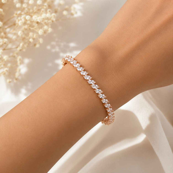 Dainty Marquise Tennis Bracelet, Gold Oval Diamond Bracelet, Gift for Her, Bridal Wedding Jewelry, Elegant Bridal Bracelet, Tennis Bracelet
