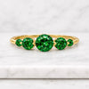 Round Green Emerald Five Stone Ring 14K Yellow Gold Engagement Ring