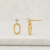 14K Gold Round Lab Grown Diamond Dainty Oval Link Drop Stud Earrings