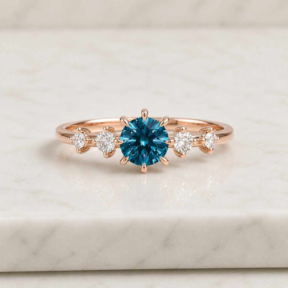Dainty Round Cut Natural Teal Sapphire Engagement Ring