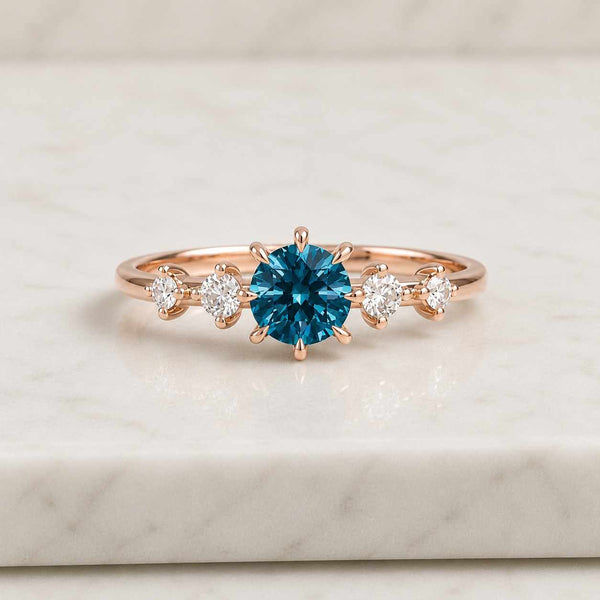 Dainty Round Cut Natural Teal Sapphire Engagement Ring