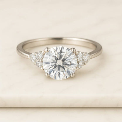 Dainty Round Lab Grown Diamond Engagement Ring 14k Gold Cluster Diamond Promise Rings for Women