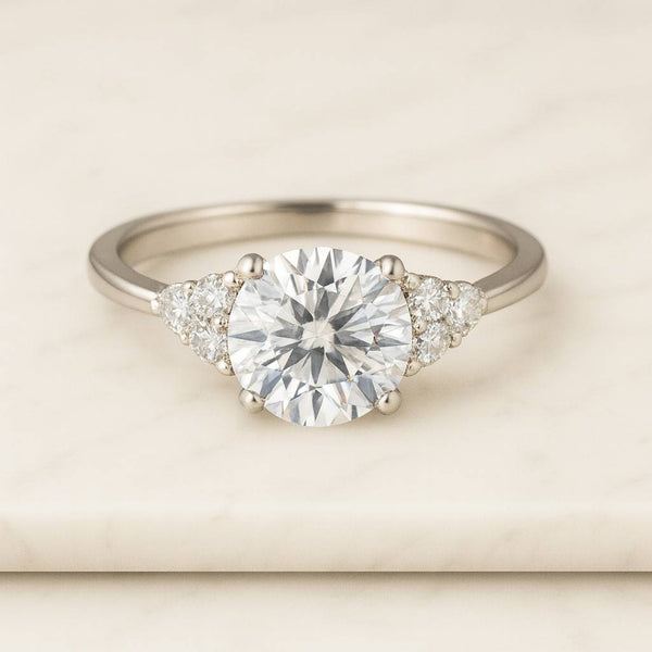 Dainty Round Lab Grown Diamond Engagement Ring 14k Gold Cluster Diamond Promise Rings for Women