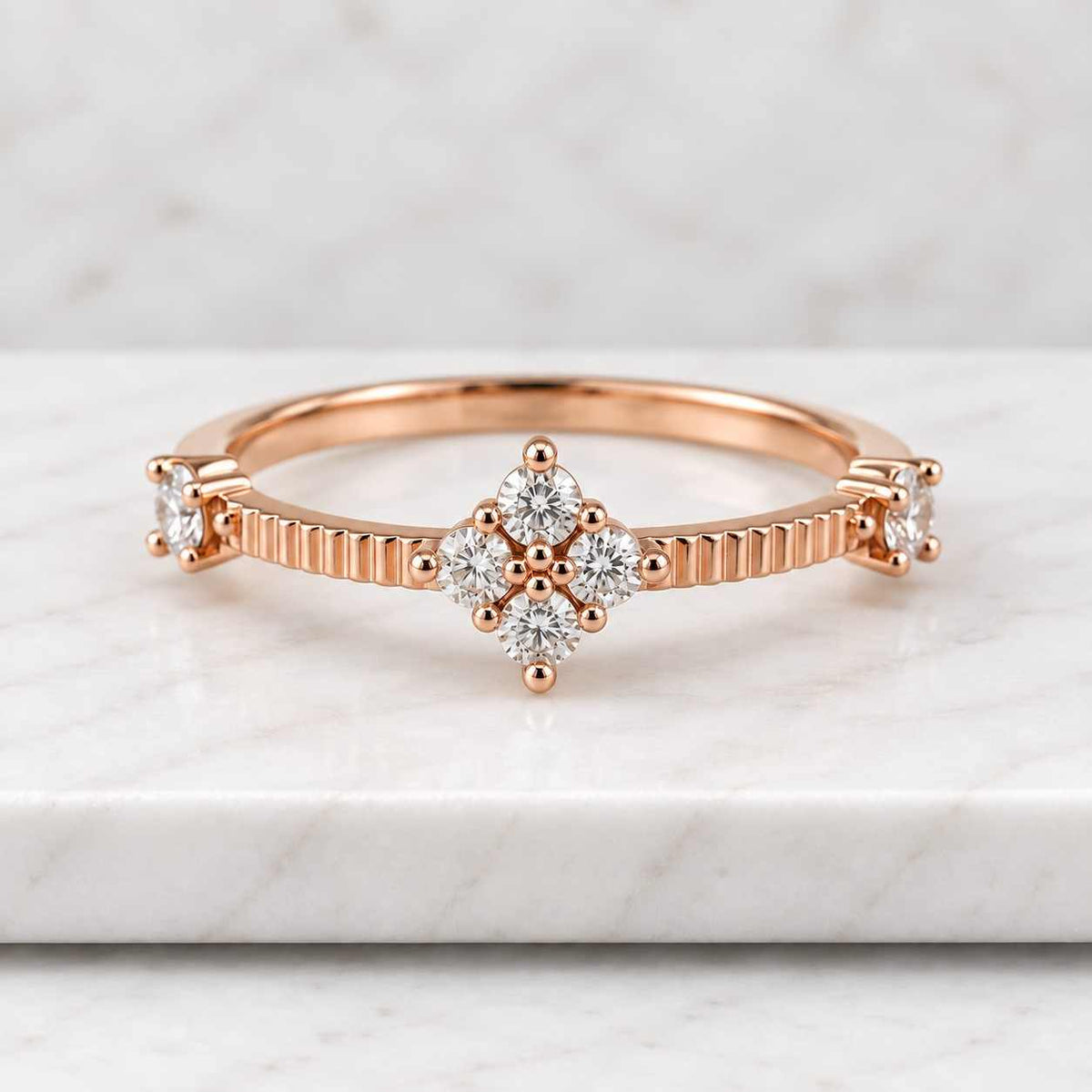 dainty round salt and pepper diamond engagement ring, unique 18k rose gold anniversary promise rings for women