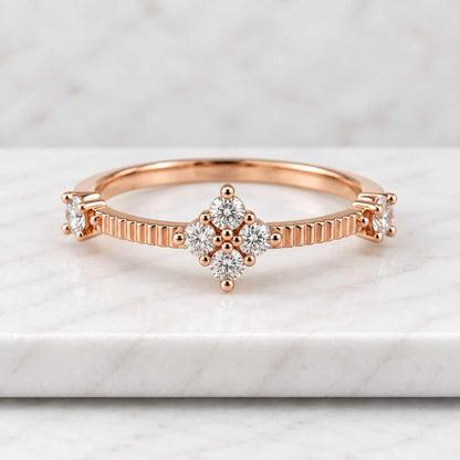 Dainty Round Salt And Pepper Diamond Engagement Ring, Unique 18K Rose Gold Anniversary Promise Rings for Women