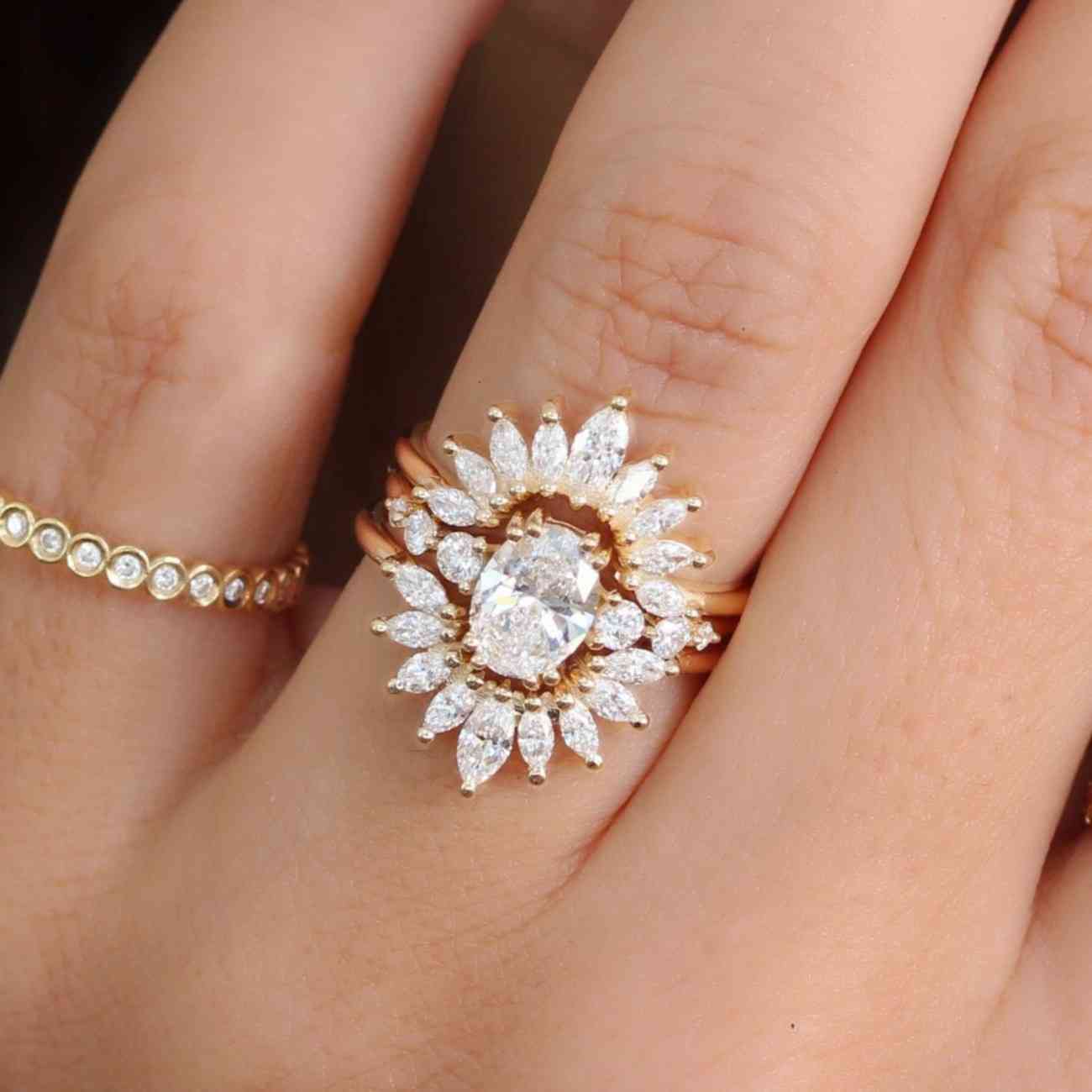 Dainty Shared Prong Baguette and Marquise Lab Diamond Wedding Band